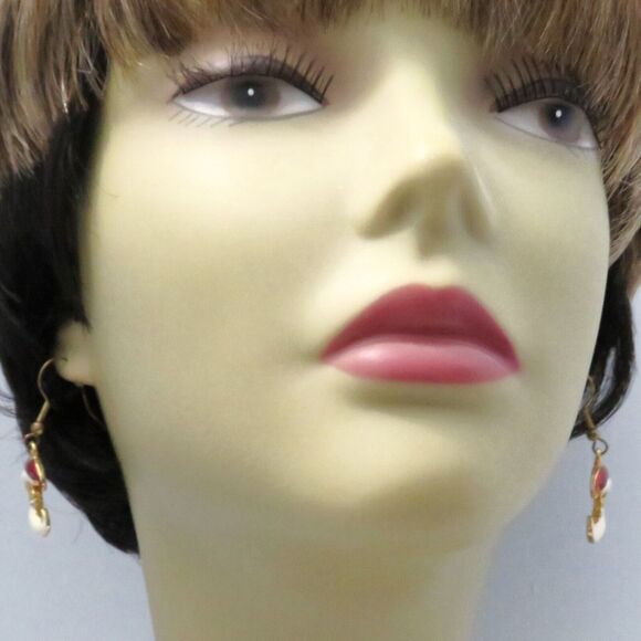 Santa Dangle Earrings With French Hooks and Gold Toned Background for Christmas - Picture 5 of 6